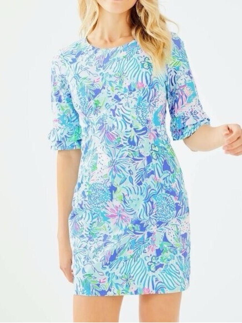 Lilly Pulitzer Fiesta Stretch Dress in Coastal Blue Lion Around Sz 4